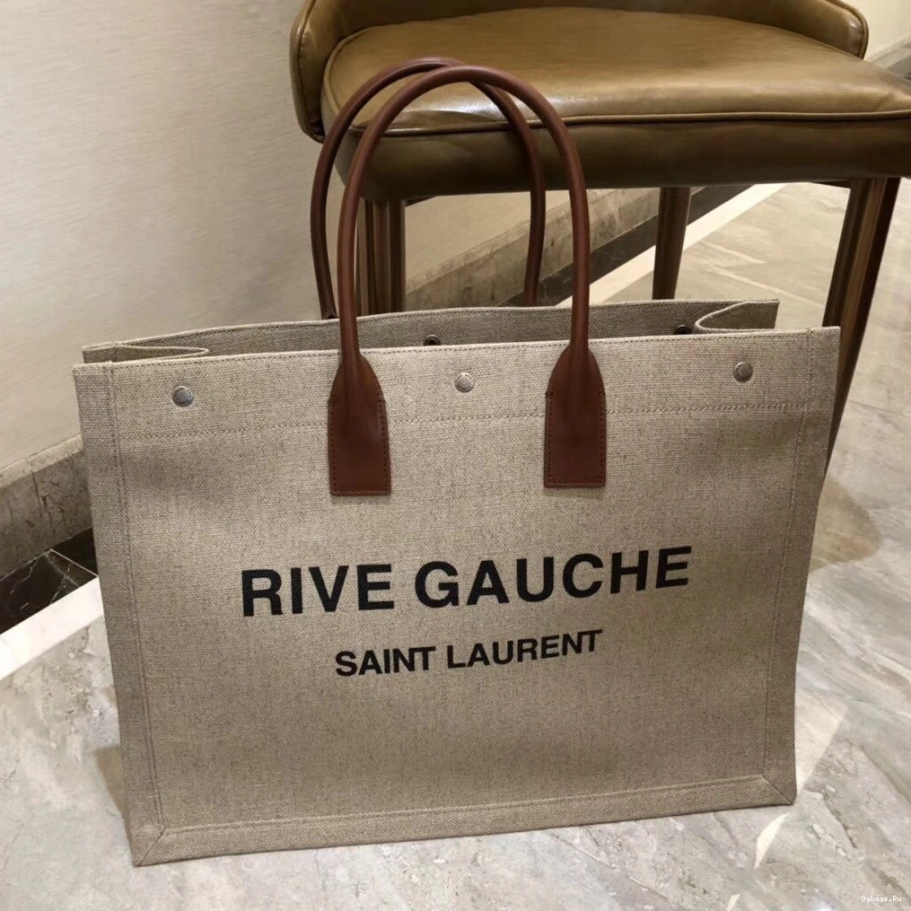 TOTE GAUCHE LEATHER PRINTED IN BAG RIVE LINEN YSL AND 0729